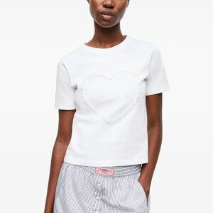 GANNI Heart Applique T-Shirt in White Size Small